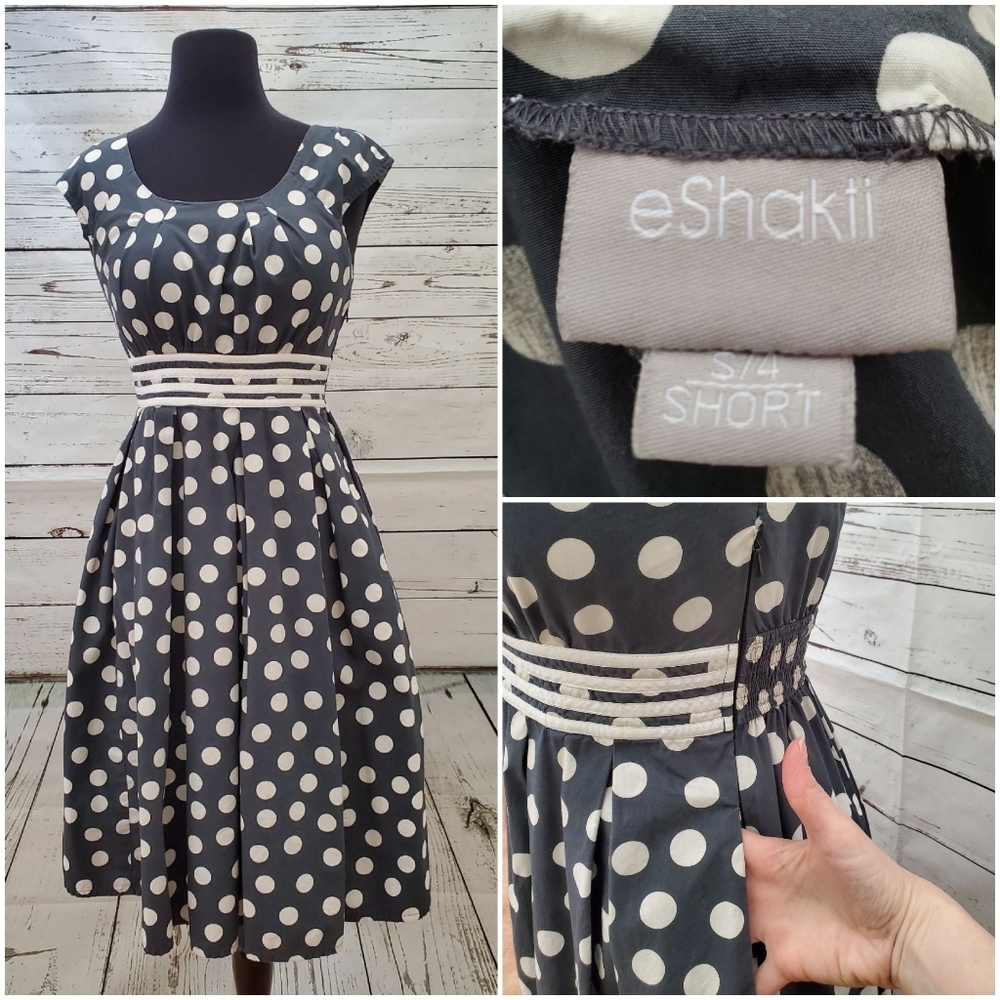 Eshakti gray polka dot dress w/pockets